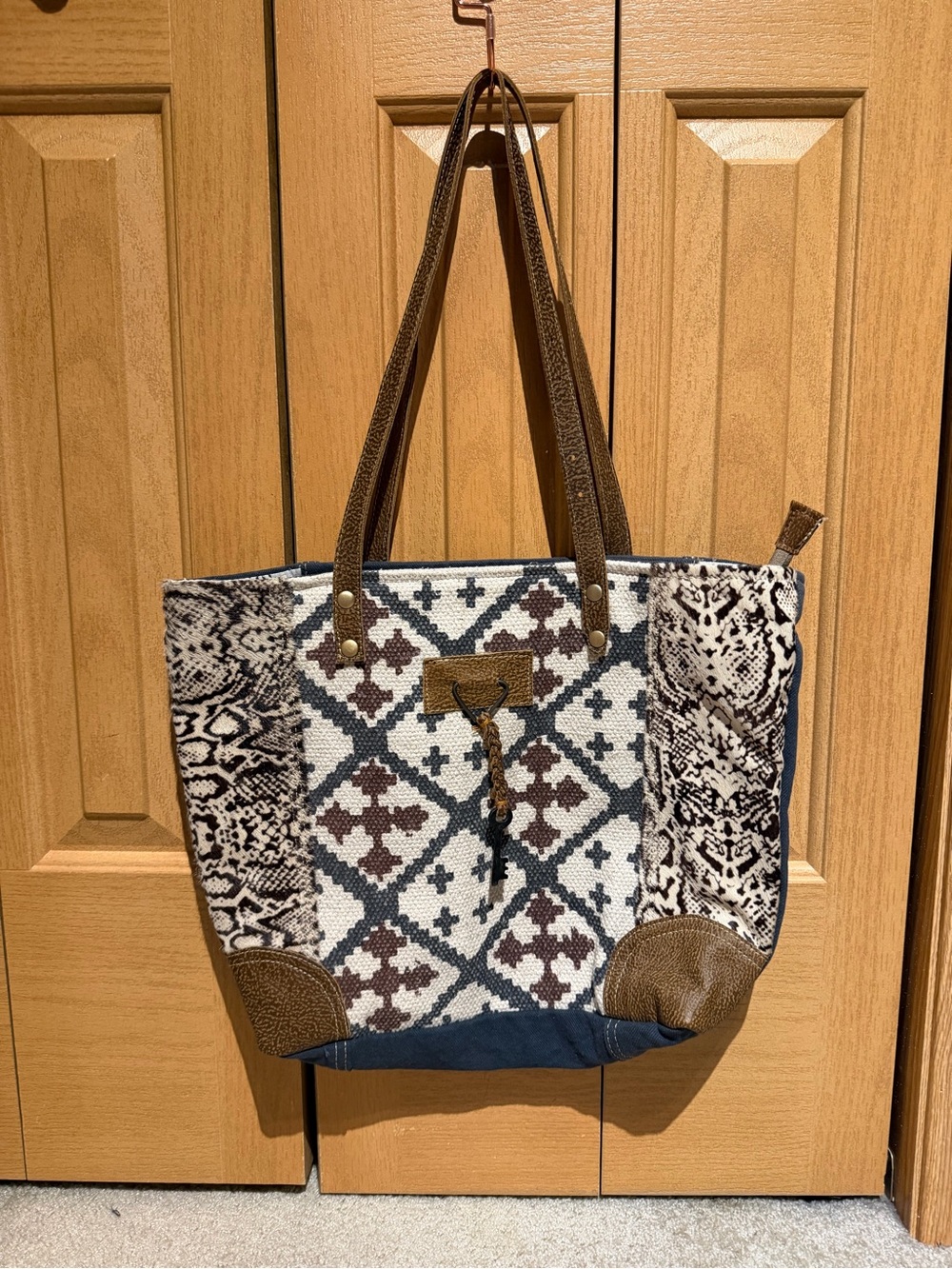 Myra Bag leather boho print tote
